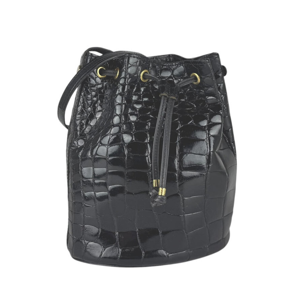 Celine CELINE Shoulder Bag, Embossed Leather, Black, Women's z11016